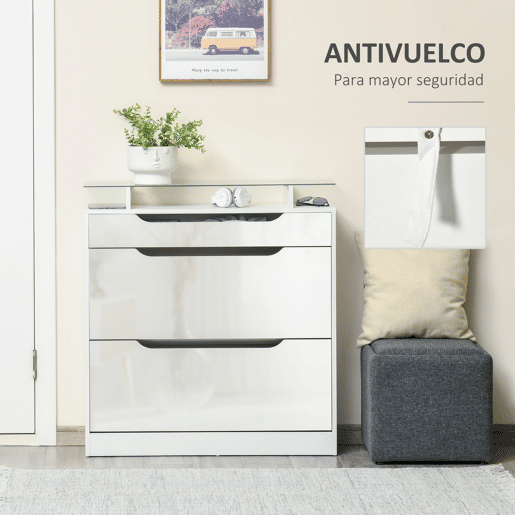 HOMCOM Móvel Sapateiro de 2 Portas Sapateiro Estreito para 16 Pares de Sapatos com Gaveta Prateleira Aberta e Bancada de Vidro para Corredor Entrada 89x23x96cm Branco