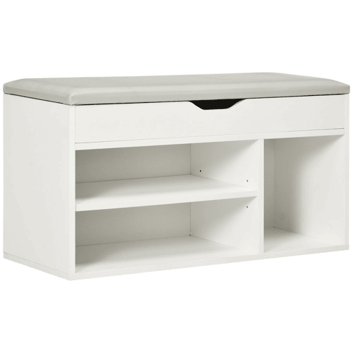 HOMCOM Sapateira com Assento Acolchoado para Entradas e Salões com 1 Gaveta e Prateleira de MDF 80x30x43cm Carga Máxima 120 kg Branco