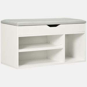 HOMCOM Sapateira com Assento Acolchoado para Entradas e Salões com 1 Gaveta e Prateleira de MDF 80x30x43cm Carga Máxima 120 kg Branco