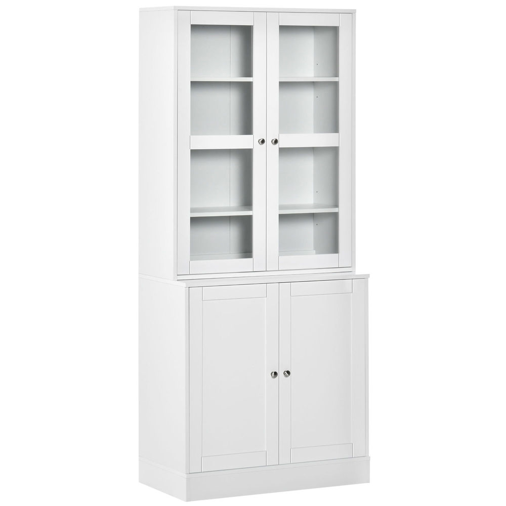 Homcom vitrina armario de libros con 4 puertas y estantes ajustables estilo moderno armario de cocina para salón cocina oficina dormitorio 76x40x178,5 cm blanco