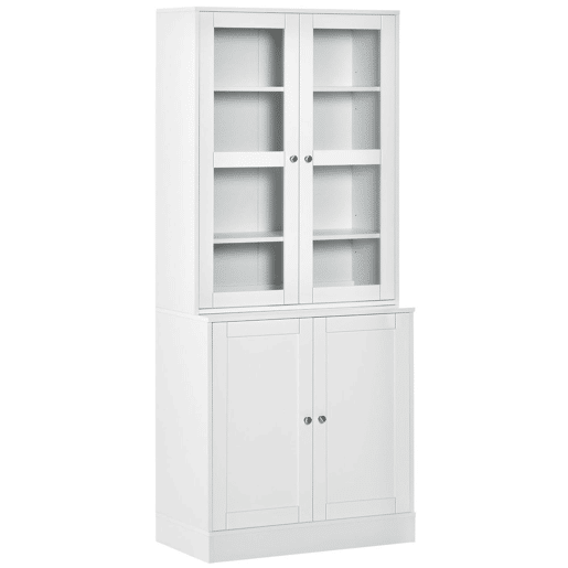 HOMCOM Vitrine para Sala de Estar Estante de Livros com 4 Portas e Prateleiras Superiores com Altura Ajustável Estilo Moderno Multiúso para Cozinha Escritório Dormitório 76x40x178,5 Branco