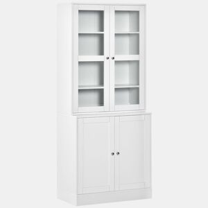 HOMCOM Vitrine para Sala de Estar Estante de Livros com 4 Portas e Prateleiras Superiores com Altura Ajustável Estilo Moderno Multiúso para Cozinha Escritório Dormitório 76x40x178,5 Branco