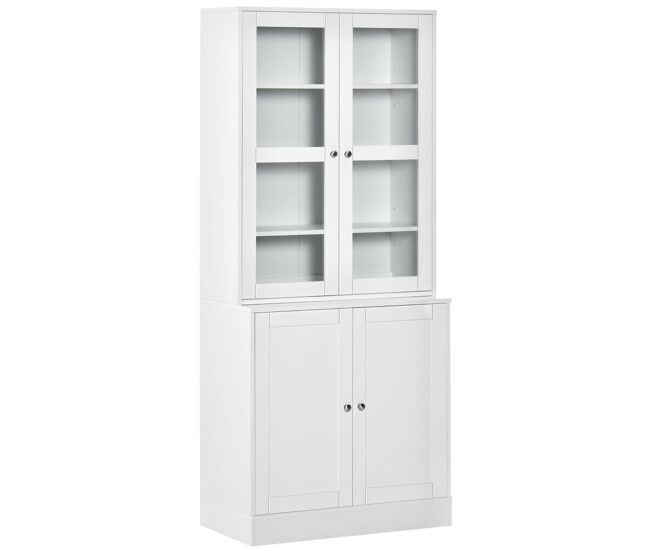 Homcom vitrina armario de libros con 4 puertas y estantes ajustables estilo moderno armario de cocina para salón cocina oficina dormitorio 76x40x178,5 cm blanco