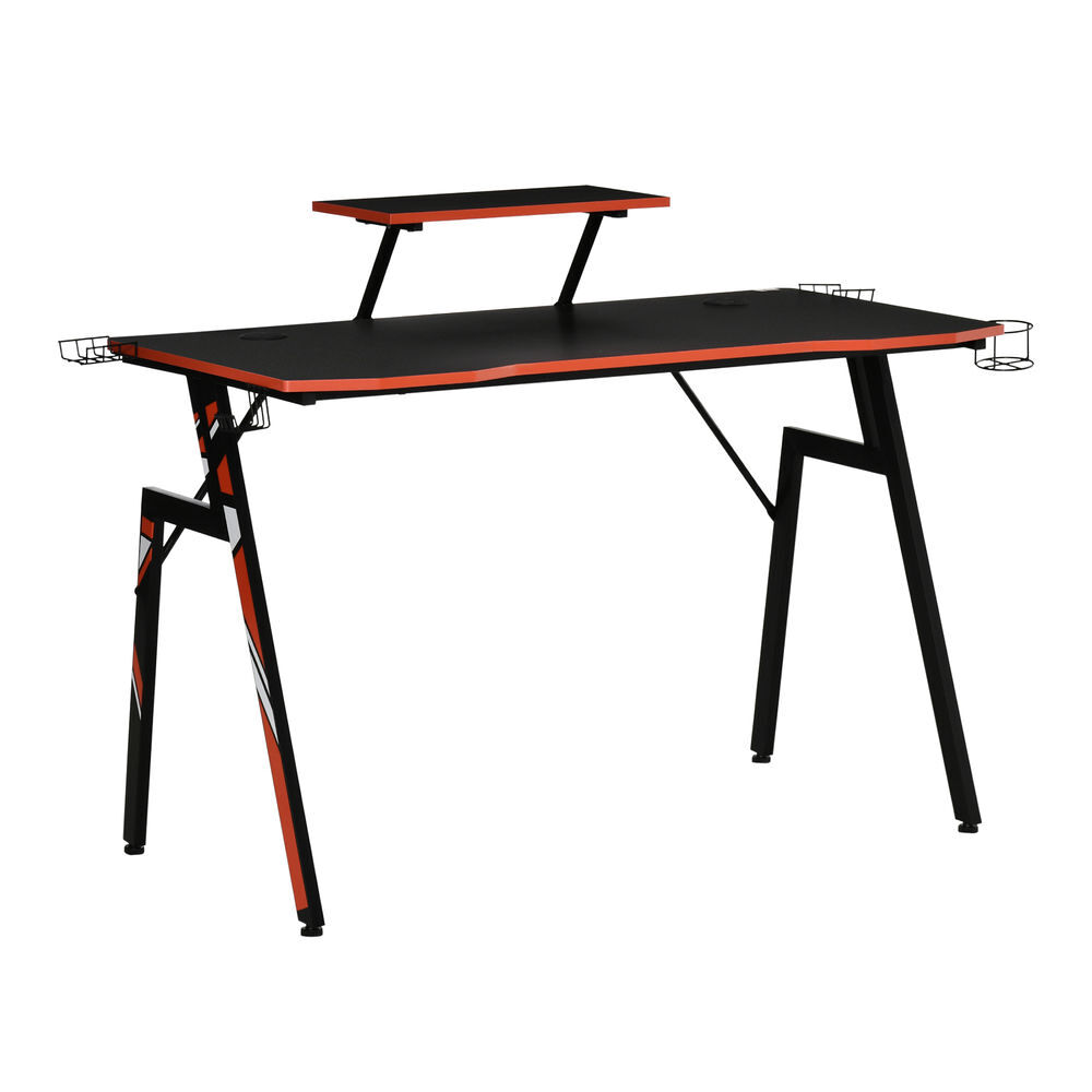 Homcom mesa gaming escritorio para computadora pc con soporte para monitor y altavoz portavasos gancho para auriculares fibra de carbono 120x60x94,5 cm negro