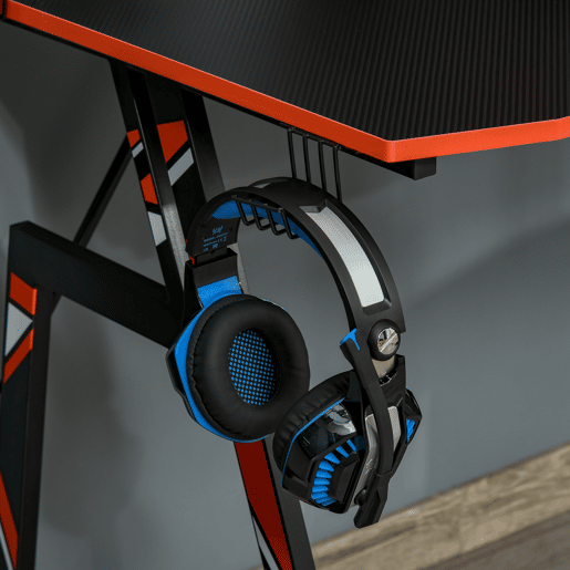 HOMCOM Mesa Gaming Ergonómica Secretária para Computador com Suporte para Monitor e Alto Falante Porta-Copos Gancho para Fones de Ouvido Fibra de Carbono 120x60x94,5 Preto