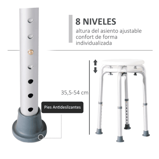 HOMCOM Banco de Duche Banco de Segurança para Duche com Altura Ajustável 32,2x41x35,5-54cm Branco