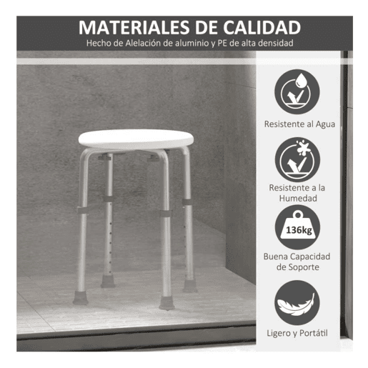 HOMCOM Banco de Duche Banco de Segurança para Duche com Altura Ajustável 32,2x41x35,5-54cm Branco