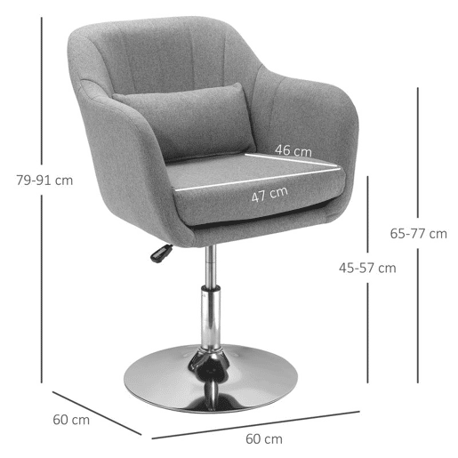 HOMCOM Cadeira de Escritório Operativa Giratória 360° Tamborete de Bar Cozinha Cabeleireiro com Encosto Envolvente Altura Ajustável Apoio para os Braços e Almofada 60x60x79-91cm Cinza