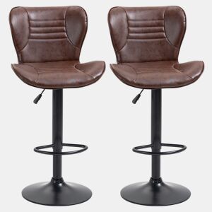 HOMCOM Conjunto de 2 Bancos de Bar Estofados em Couro Sintético Bancos Altos com Altura Ajustável Giratório com Encosto e Apoio para os Pés 46,5x54x88-108cm Marrom