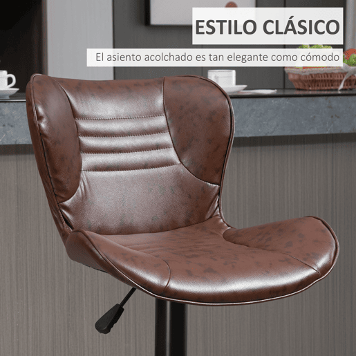 HOMCOM Conjunto de 2 Bancos de Bar Estofados em Couro Sintético Bancos Altos com Altura Ajustável Giratório com Encosto e Apoio para os Pés 46,5x54x88-108cm Marrom