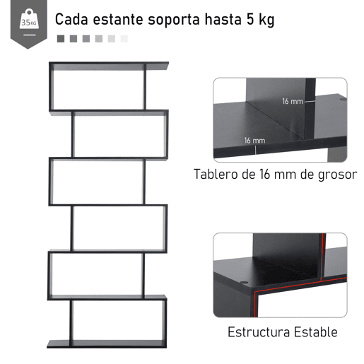 HOMCOM Estante para Livros Moderna Estante com 6 Prateleiras para Sala de Jantar Sala de Estar Estúdio 80x23x192 cm Preto