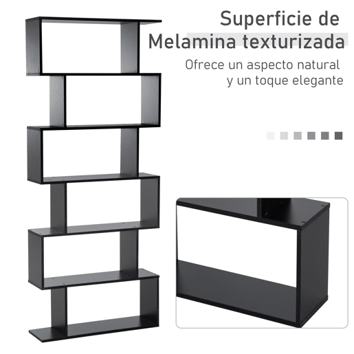 HOMCOM Estante para Livros Moderna Estante com 6 Prateleiras para Sala de Jantar Sala de Estar Estúdio 80x23x192 cm Preto