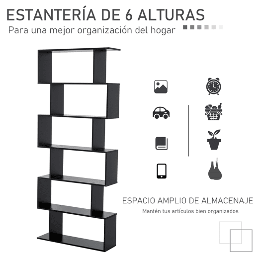 HOMCOM Estante para Livros Moderna Estante com 6 Prateleiras para Sala de Jantar Sala de Estar Estúdio 80x23x192 cm Preto