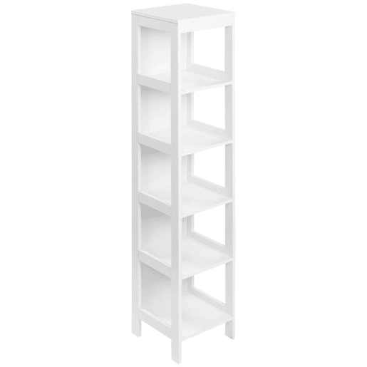kleankin Estante para Casa de Banho de 5 Níveis Móvel Auxiliar de Armazenamento para Cozinha Sala de Estar Dormitório Estilo Moderno Anti-Tombamento Carga Máx. 30kg 30x30x140cm Branco
