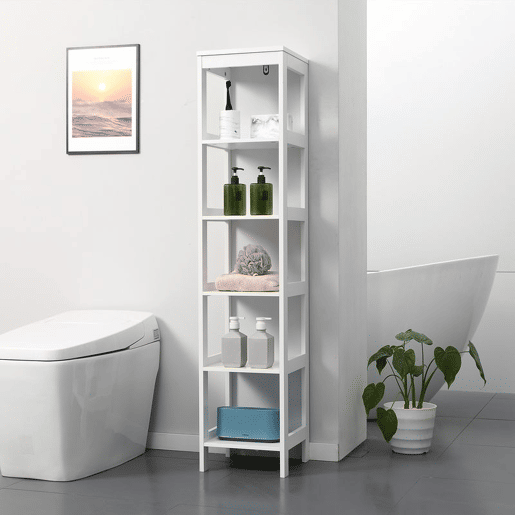 kleankin Estante para Casa de Banho de 5 Níveis Móvel Auxiliar de Armazenamento para Cozinha Sala de Estar Dormitório Estilo Moderno Anti-Tombamento Carga Máx. 30kg 30x30x140cm Branco