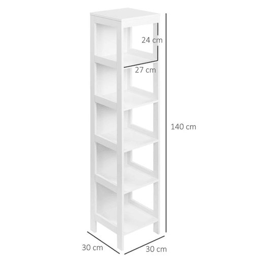 kleankin Estante para Casa de Banho de 5 Níveis Móvel Auxiliar de Armazenamento para Cozinha Sala de Estar Dormitório Estilo Moderno Anti-Tombamento Carga Máx. 30kg 30x30x140cm Branco