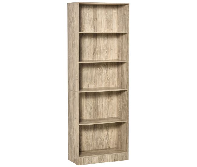 Homcom librería estantería de 5 niveles para libros con 3 baldas ajustables antivuelco almacenaje para salón oficina estudio 63x29,5x176 cm madera natural
