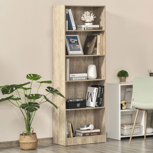 HOMCOM Estante para Livros de 5 Níveis com Prateleira Ajustável e Desenho Anti-Tombo Estante de Armazenamento para Sala de Estar Estúdio Escritório 63x29,5x176 cm Madeira HOMCOM Estante para Livros de 5 Níveis com Prateleira Ajustável e Desenho Anti-Tombo Estante de Armazenamento para Sala de Estar Estúdio Escritório 63x29,5x176 cm Madeira