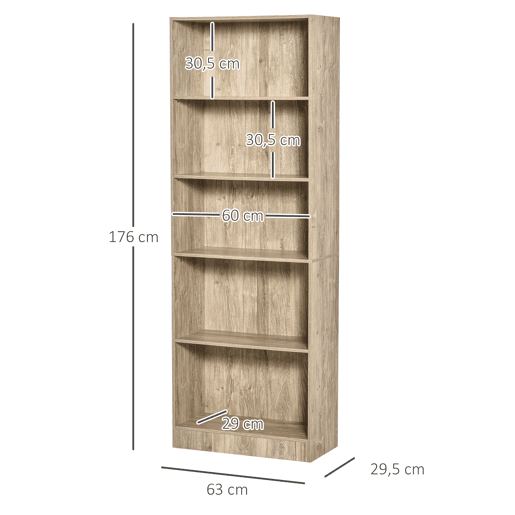 HOMCOM Estante para Livros de 5 Níveis com Prateleira Ajustável e Desenho Anti-Tombo Estante de Armazenamento para Sala de Estar Estúdio Escritório 63x29,5x176 cm Madeira HOMCOM Estante para Livros de 5 Níveis com Prateleira Ajustável e Desenho Anti-Tombo Estante de Armazenamento para Sala de Estar Estúdio Escritório 63x29,5x176 cm Madeira
