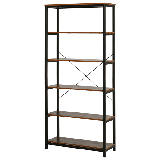 HOMCOM Estantes de estilo industrial com 6 prateleiras abertas para livros Armazenamento da sala de estar Escritório 80x30x180 cm Castanho Rústico HOMCOM Estantes de estilo industrial com 6 prateleiras abertas para livros Armazenamento da sala de estar Escritório 80x30x180 cm Castanho Rústico