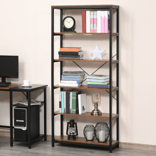 HOMCOM Estantes de estilo industrial com 6 prateleiras abertas para livros Armazenamento da sala de estar Escritório 80x30x180 cm Castanho Rústico HOMCOM Estantes de estilo industrial com 6 prateleiras abertas para livros Armazenamento da sala de estar Escritório 80x30x180 cm Castanho Rústico