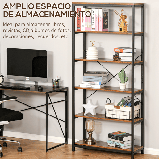 HOMCOM Estantes de estilo industrial com 6 prateleiras abertas para livros Armazenamento da sala de estar Escritório 80x30x180 cm Castanho Rústico HOMCOM Estantes de estilo industrial com 6 prateleiras abertas para livros Armazenamento da sala de estar Escritório 80x30x180 cm Castanho Rústico