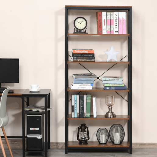 HOMCOM Estantes de estilo industrial com 6 prateleiras abertas para livros Armazenamento da sala de estar Escritório 80x30x180 cm Castanho Rústico HOMCOM Estantes de estilo industrial com 6 prateleiras abertas para livros Armazenamento da sala de estar Escritório 80x30x180 cm Castanho Rústico