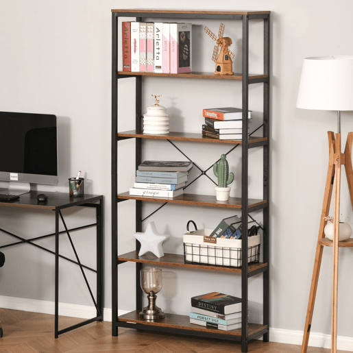 HOMCOM Estantes de estilo industrial com 6 prateleiras abertas para livros Armazenamento da sala de estar Escritório 80x30x180 cm Castanho Rústico HOMCOM Estantes de estilo industrial com 6 prateleiras abertas para livros Armazenamento da sala de estar Escritório 80x30x180 cm Castanho Rústico