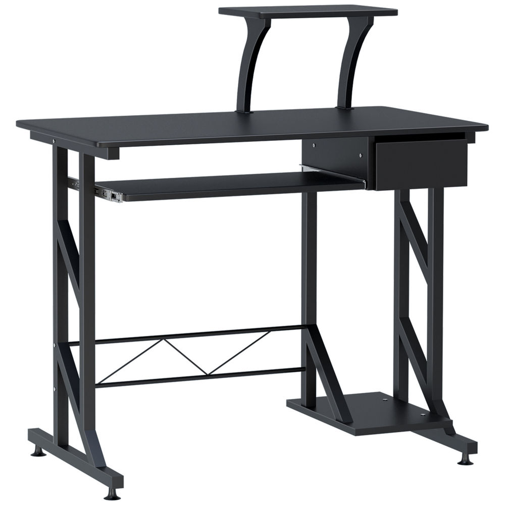 Homcom mesa de escritorio mesa de estudio con bandeja de teclado y cajón mesa de ordenador para despacho oficina 90x50x100 cm negro