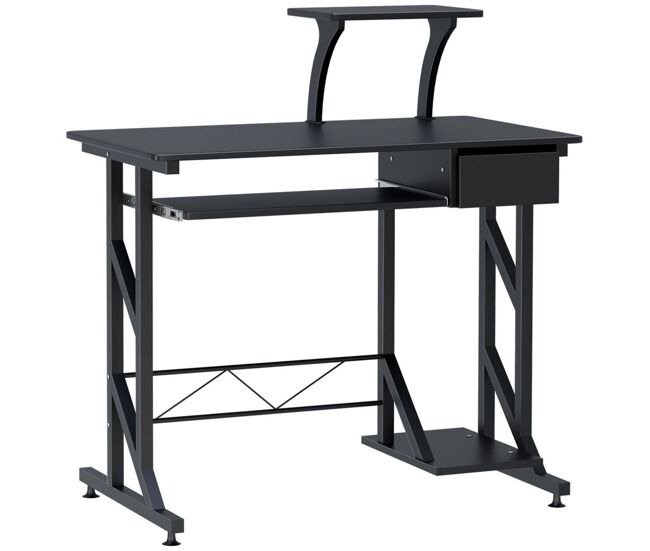 Homcom mesa de escritorio mesa de estudio con bandeja de teclado y cajón mesa de ordenador para despacho oficina 90x50x100 cm negro