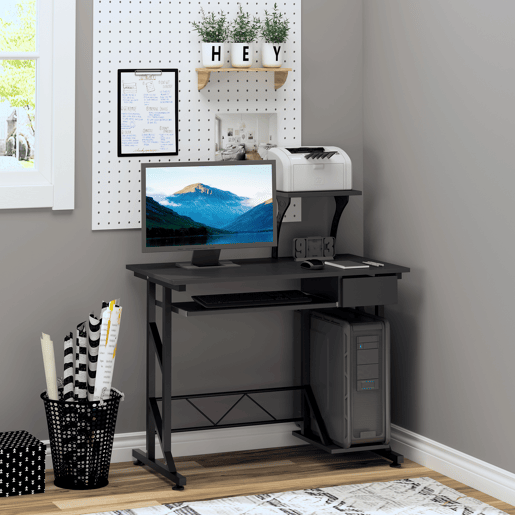 HOMCOM Mesa de Computador com 1 Gaveta Bandeja para Teclado e Suporte para CPU para Escritório Estúdio 90x50x95 cm Preto