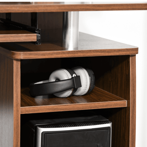 HOMCOM Secretária com Prateleiras Mesa de Computador com 2 Gavetas Bandeja para Teclado Deslizante e Suporte para Monitor e CPU para Escritório ou Estudo 120x55x85 cm Castanho
