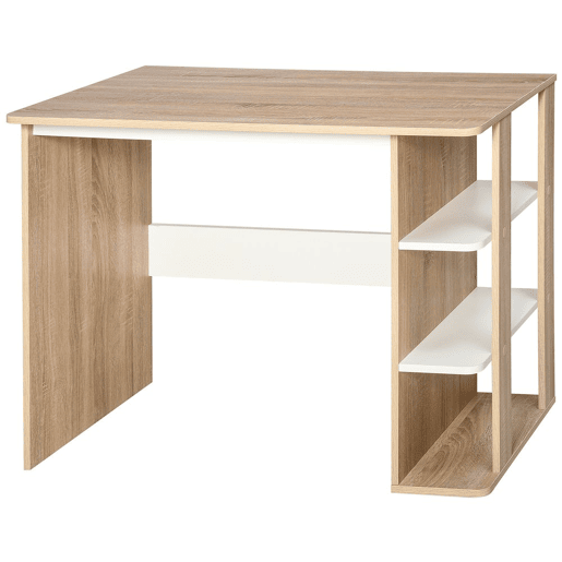 HOMCOM Secretária 2 em 1 com prateleira de 3 níveis Superfície Grande Amplo espaço de armazenamento 100x55x74 cm Madeira