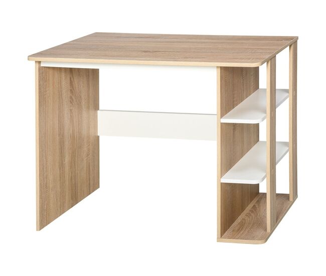 Homcom mesa de escritorio 2 en 1 con estante de 3 niveles gran superficie espacio almacenaje amplio mesa de oficina dormitorio estudio 100x55x74 cm