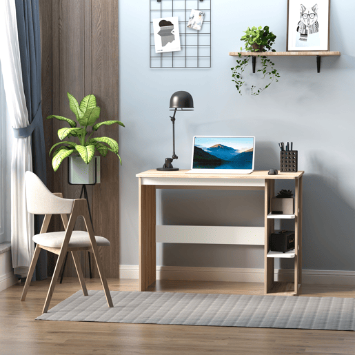 HOMCOM Secretária 2 em 1 com prateleira de 3 níveis Superfície Grande Amplo espaço de armazenamento 100x55x74 cm Madeira