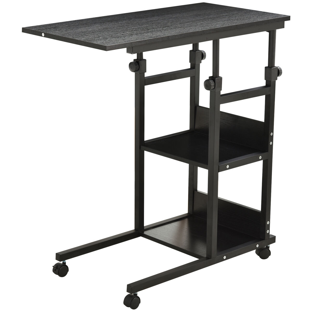 Homcom mesa auxiliar con ruedas 80x40 cm mesa para sofá en forma de c con altura ajustable 3 niveles de 72-82 cm marco de metal para salón cocina