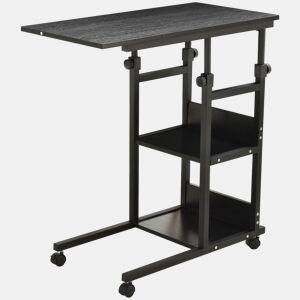 HOMCOM Mesa Lateral para Sofá Mesa lateral em Forma de C com 4 rodas Giratórias Freios Altura Ajustável 3 níveis Estrutura Metálica 80x40x72-82cm Preto