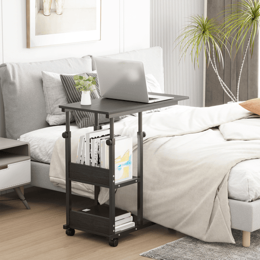 HOMCOM Mesa Lateral para Sofá Mesa lateral em Forma de C com 4 rodas Giratórias Freios Altura Ajustável 3 níveis Estrutura Metálica 80x40x72-82cm Preto HOMCOM Mesa Lateral para Sofá Mesa lateral em Forma de C com 4 rodas Giratórias Freios Altura Ajustável 3 níveis Estrutura Metálica 80x40x72-82cm Preto