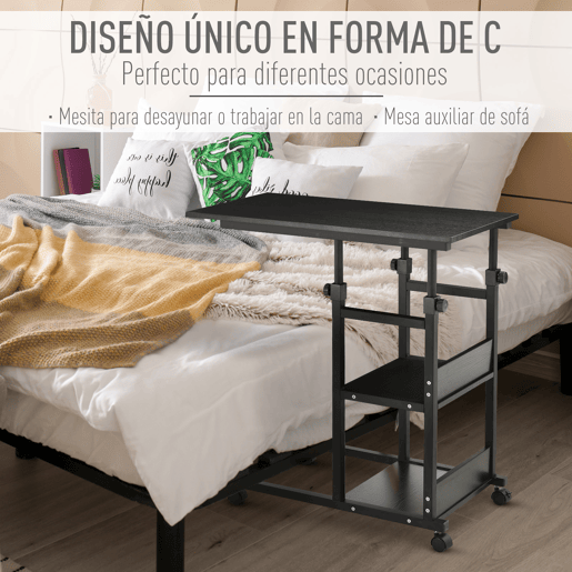 HOMCOM Mesa Lateral para Sofá Mesa lateral em Forma de C com 4 rodas Giratórias Freios Altura Ajustável 3 níveis Estrutura Metálica 80x40x72-82cm Preto HOMCOM Mesa Lateral para Sofá Mesa lateral em Forma de C com 4 rodas Giratórias Freios Altura Ajustável 3 níveis Estrutura Metálica 80x40x72-82cm Preto