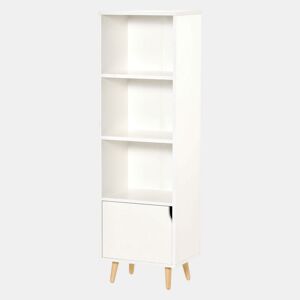 HOMCOM Estante com 3 Prateleiras Abertas e 1 Fechada com Porta Estante de Estilo Moderno para Armazenamento de Livros Brinquedos Plantas 40x30x129,5cm Branco
