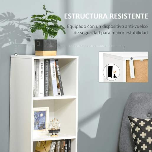 HOMCOM Estante com 3 Prateleiras Abertas e 1 Fechada com Porta Estante de Estilo Moderno para Armazenamento de Livros Brinquedos Plantas 40x30x129,5cm Branco