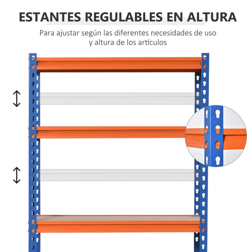 HOMCOM Estante Metálica de Armazenamento 80x40x182cm com 5 Prateleiras Altura Ajustável Carga Máxima por Prateleira 300kg para Armazenamento Garagem Oficina Azul e Laranja