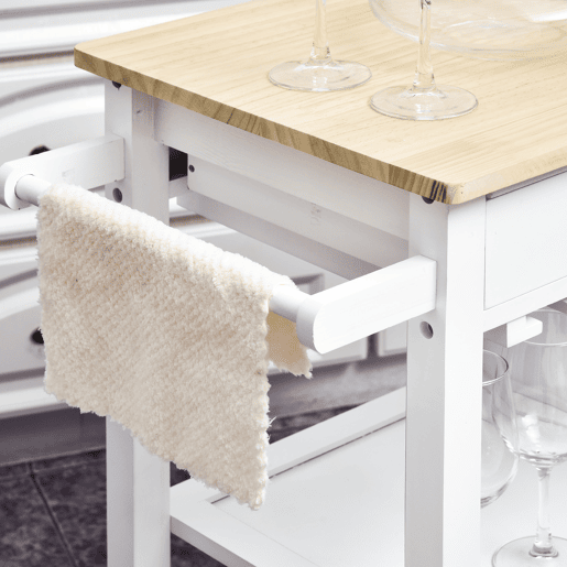 HOMCOM Carrinho de Cozinha Multiusos Carrinho Auxiliar com Rodas Prateleiras Armário e Gavetas para Cozinha 88,5x40x86cm Branco e Madeira Natural