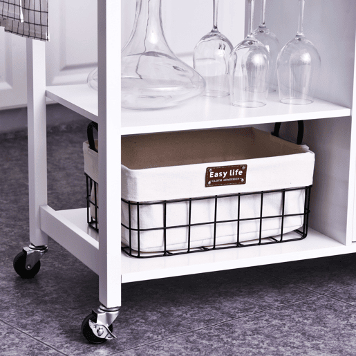 HOMCOM Carrinho de Cozinha Multiusos Carrinho Auxiliar com Rodas Prateleiras Armário e Gavetas para Cozinha 88,5x40x86cm Branco e Madeira Natural