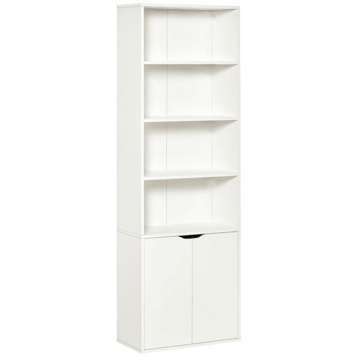 HOMCOM Estante de Livros de 6 Níveis, Biblioteca com 2 Portas, 4 Prateleiras Abertas, Armário Alto para Sala, Escritório, Local de Trabalho, 59x29x180 cm, Branco