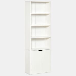 HOMCOM Estante de Livros de 6 Níveis, Biblioteca com 2 Portas, 4 Prateleiras Abertas, Armário Alto para Sala, Escritório, Local de Trabalho, 59x29x180 cm, Branco