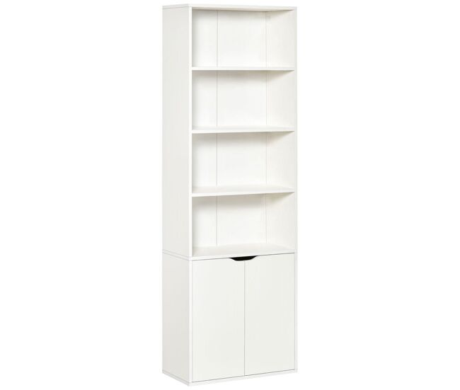 Homcom estantería para libros de 6 niveles, librería con 2 puertas, 4 estantes abiertos, armario alto para salón, estudio, oficina, 59x29x180 cm,
