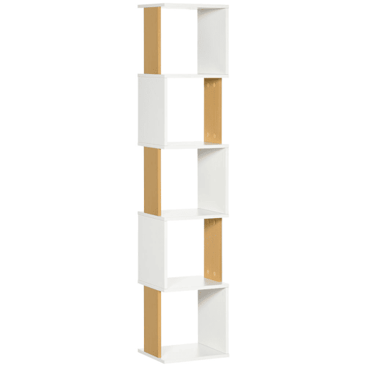 HOMCOM Estante de Livros em Forma de S Estante com 5 Prateleiras Abertas para Sala de Estar Escritório Estúdio Anti-Tombo Carga Máxima 100kg 33x28x161cm Branco