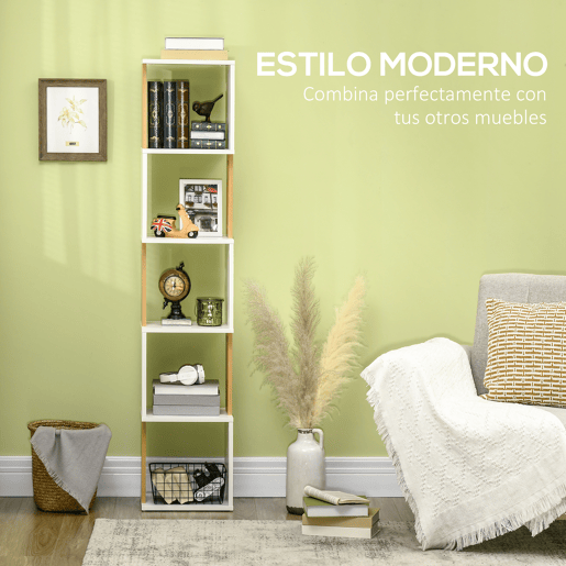 HOMCOM Estante de Livros em Forma de S Estante com 5 Prateleiras Abertas para Sala de Estar Escritório Estúdio Anti-Tombo Carga Máxima 100kg 33x28x161cm Branco