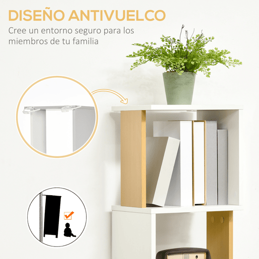 HOMCOM Estante de Livros em Forma de S Estante com 5 Prateleiras Abertas para Sala de Estar Escritório Estúdio Anti-Tombo Carga Máxima 100kg 33x28x161cm Branco